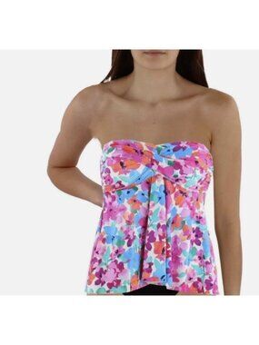Swim Solutions Primavera Floral Twisted Bandeau Tankini Swim Top ( 8 )